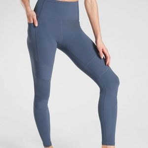 Athleta Inclination Moto High Rise Yoga Workout Pants Running Leggings Blue